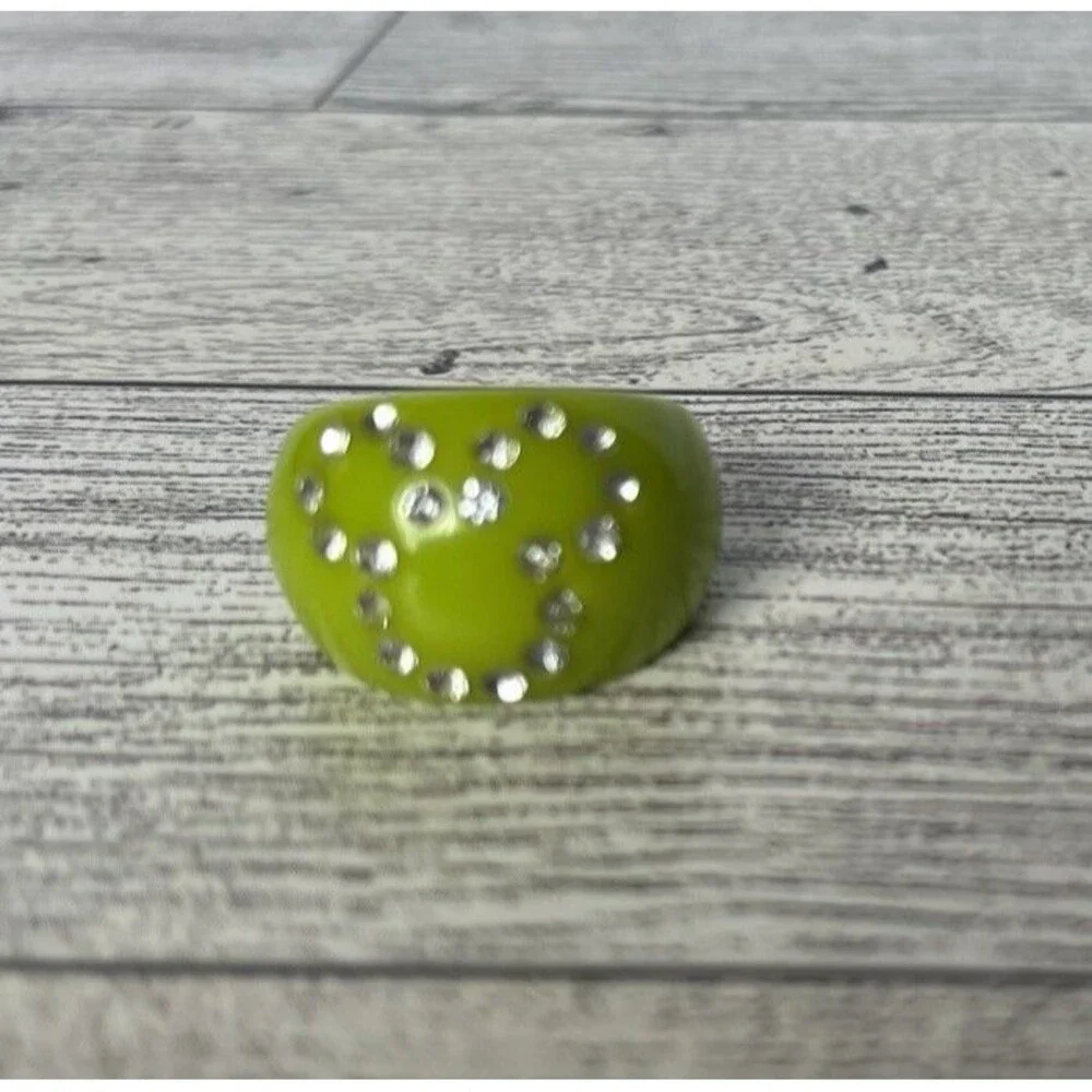 Vintage Disney Mickey Mouse Lucite Ring Chartreuse Green Rhinestones Size 6